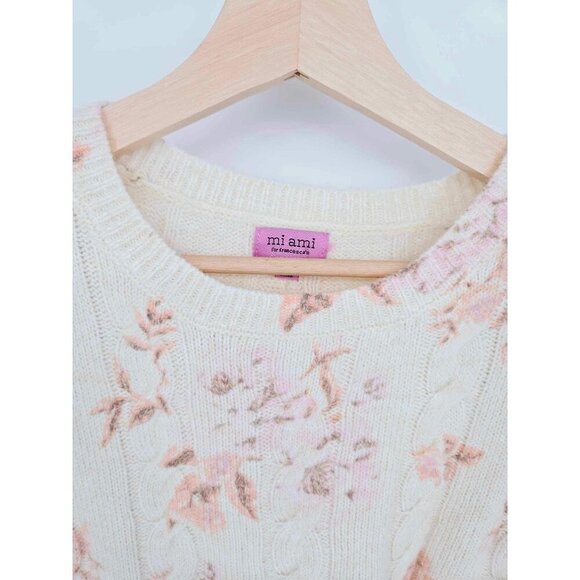 Francesca's Mi Ami Sasha Watercolor Floral Cable Pink Sweater Size XL - Picture 6 of 8